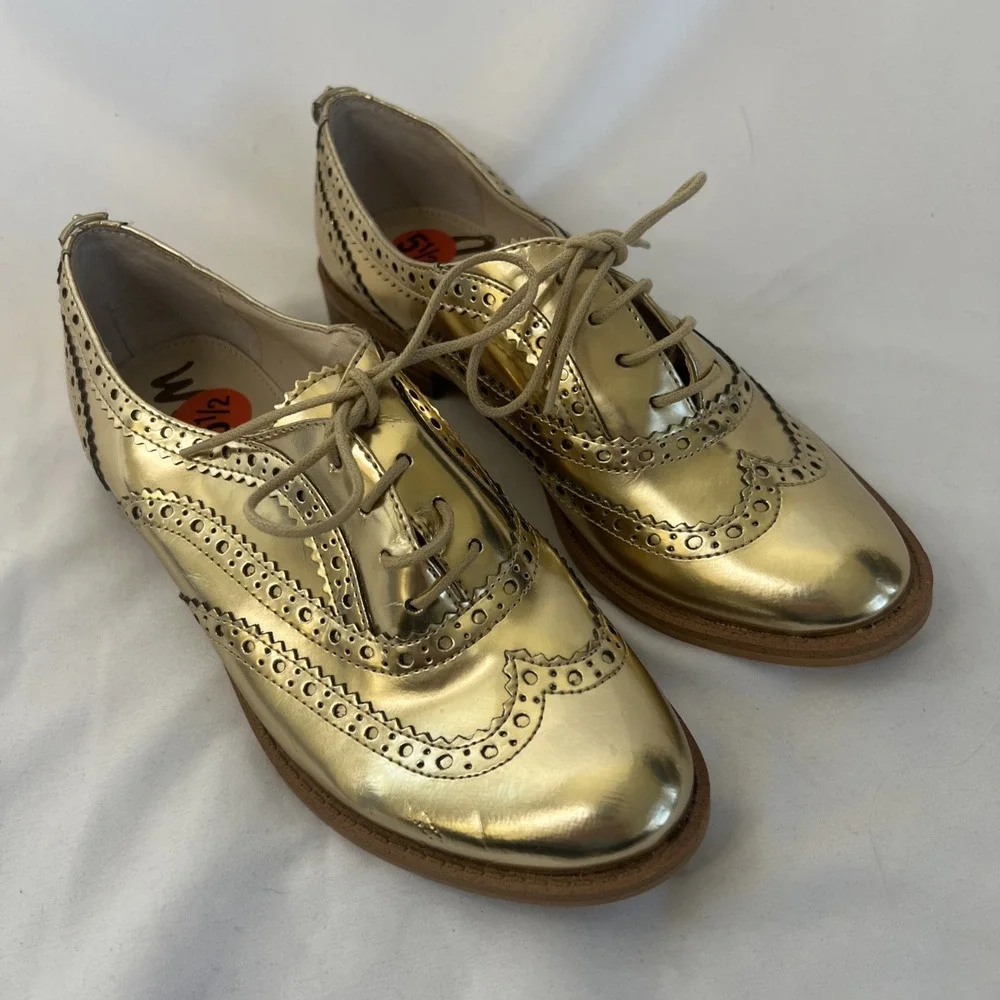Sam Edelman JEROME 5.5 Shiny Gold Penny Loafer Women's Wingtip‎ Shoes